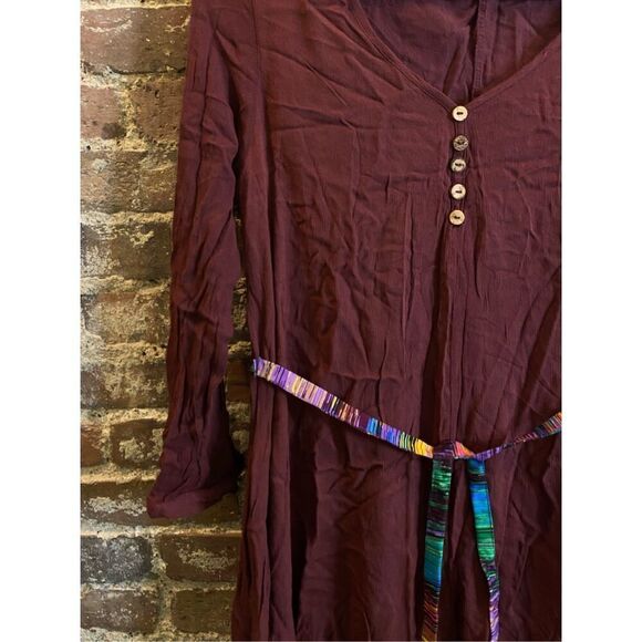 Anself Burgandy Tunic 1/4 Sleeve Colorful Sash Women’s Size M - Picture 2 of 10